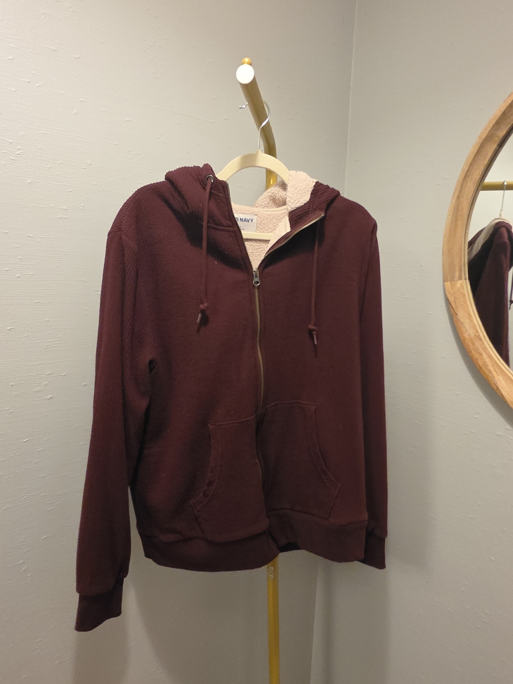 Old Navy Maroon Sherpa-Lined Knit Zip Hoodie - Mens Size Large